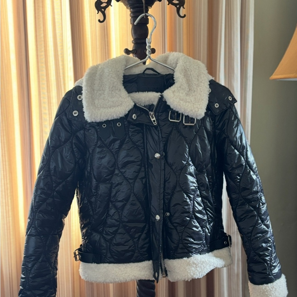 Black Quilted Faux-Shearling Trim Jacket